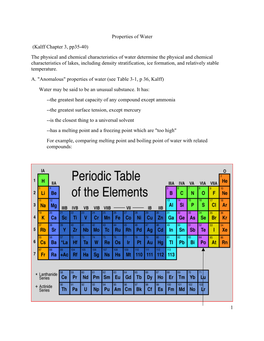 1 Properties of Water (Kalff Chapter 3, Pp35-40)