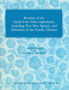 Revision of the Clinid Fish Tribe Ophiclinini, Including Five New Species, and Definition of the Family Clinidae