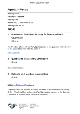 (Public Pack)Agenda Document for Plenary, 21/09/2016 13:30