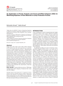 An Application of Pareto Analysis and Cause-And-Effect Diagram (CED) for Minimizing Rejection of Raw Materials in Lamp Production Process