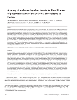 A Survey of Auchenorrhynchan Insects for Identification of Potential Vectors of the 16Sriv-D Phytoplasma in Florida