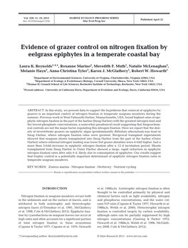Evidence of Grazer Control on Nitrogen Fixation by Eelgrass Epiphytes in a Temperate Coastal Bay