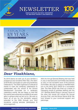 NEWSLETTER VISAKHA VIDYALAYA OLD GIRLS’ ASSOCIATION 133, Vajira Road, Colombo 5