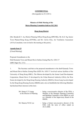Minutes of 436Th Meeting of the Metro Planning Committee Held on 18.2.2011 Hong Kong Dist