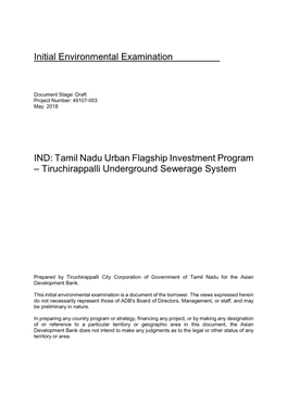 Tamil Nadu Urban Flagship Investment Program – Tiruchirappalli Underground Sewerage System