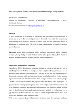 Acid-Base Equilibria of Amino Acids: Microscopic and Macroscopic Acidity Constants