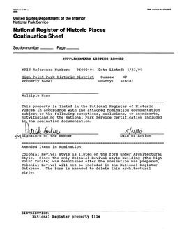 National Register of Historic Places Continuation Sheet