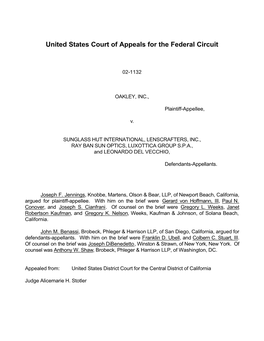 Oakley V. Sunglass Hut Int'l, Et Al., 02-1132 Fed. Cir. J…