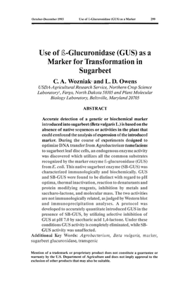 3,·Glucuronidase (GUS) As a Marker for Transformation in Sugarbeet