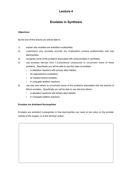 Lecture 4 Enolates in Synthesis