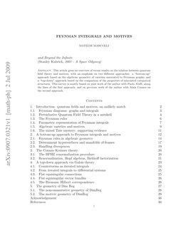 Arxiv:0907.0321V1 [Math-Ph] 2 Jul 2009 ..Fo Trtditgast Ieeta Ytm 25 References Dimreg of Geometry Motivic Acknowledgement Dimreg the of Geometry 17 Noncommutative 5.2