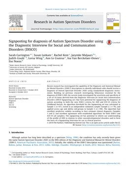 Signposting for Diagnosis of Autism Spectrum Disorder Using the Diagnostic Interview for Social and Communication Disorders (DISCO)