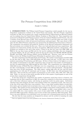 The Putnam Competition from 1938-2012∗
