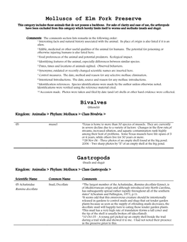 Molluscs of Elm Fork Preserve Bivalves Gastropods