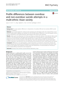 Profile Differences Between Overdose and Non-Overdose Suicide Attempts in a Multi-Ethnic Asian Society Cyrus S