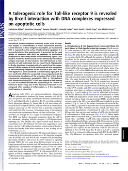 A Tolerogenic Role for Toll-Like Receptor 9 Is Revealed by B-Cell Interaction with DNA Complexes Expressed on Apoptotic Cells