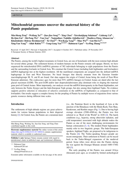 Mitochondrial Genomes Uncover the Maternal History of the Pamir Populations