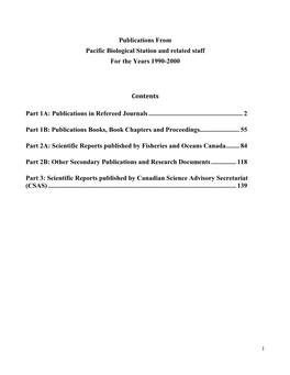 Publications from Pacific Biological Station and Related Staff for the Years 1990-2000