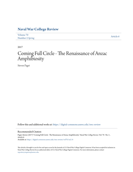 Coming Full Circle - the Renaissance of Anzac Amphibiosity Steven Paget