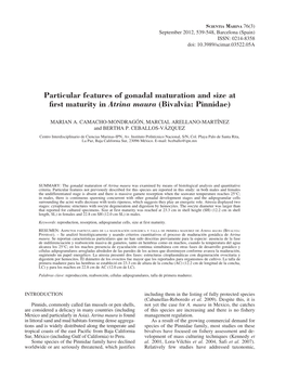 Particular Features of Gonadal Maturation and Size at First Maturity in Atrina Maura (Bivalvia: Pinnidae)