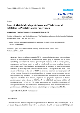 Roles of Matrix Metalloproteinases and Their Natural Inhibitors in Prostate Cancer Progression