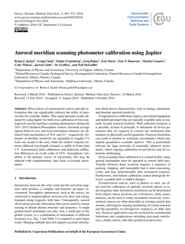 Auroral Meridian Scanning Photometer Calibration Using Jupiter