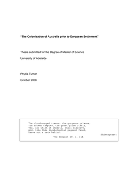 “The Colonisation of Australia Prior to European Settlement” Thesis