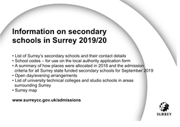 Information on Secondary Schools in Surrey 2019/20