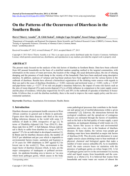 On the Patterns of the Occurrence of Diarrheas in the Southern Benin