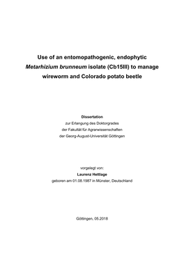 Use of an Entomopathogenic, Endophytic Metarhizium Brunneum Isolate (Cb15iii) to Manage Wireworm and Colorado Potato Beetle