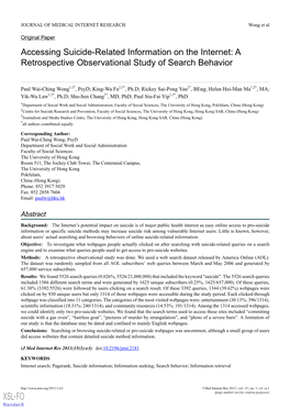 Accessing Suicide-Related Information on the Internet: a Retrospective Observational Study of Search Behavior