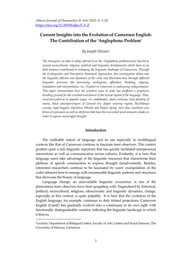 Current Insights Into the Evolution of Cameroon English: the Contribution of the ‘Anglophone Problem’