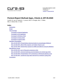 Pentest-Report Mullvad Apps, Clients & API 05.2020