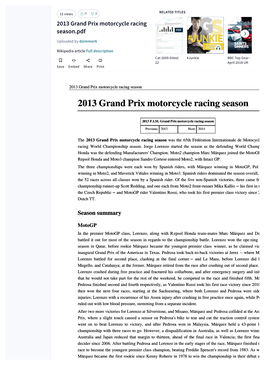 2013 Grand Prix Motorcycle Racing Season.Pdf  Uploaded by Dzimmer6