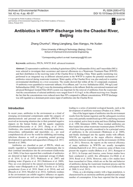 Antibiotics in WWTP Discharge Into the Chaobai River, Beijing
