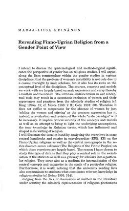 Rereading Finno-Ugrian Religion from a Gender Point of View