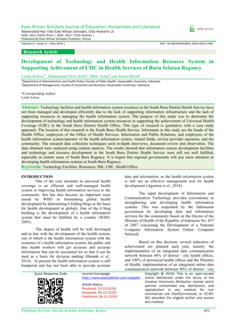 Development of Technology and Health Information Resource System in Supporting Achivement of UHC in Health Services of Buru Selatan Regancy