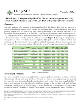 Investment Problem: in Order to Reach His Investment Goal, John Faces Several Significant Limitations Associated with the Characteristics of Any Multi-Asset Portfolio