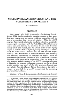 Nsa Surveillance Since 9/11 and the Human Right to Privacy