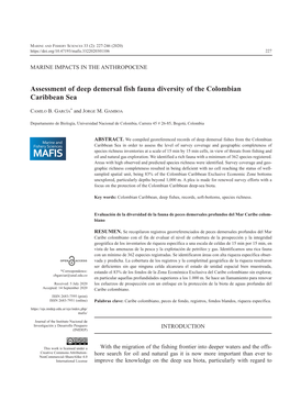 Assessment of Deep Demersal Fish Fauna Diversity of the Colombian Caribbean Sea