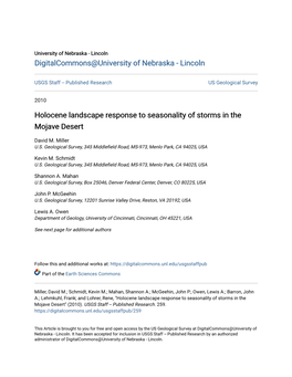 Holocene Landscape Response to Seasonality of Storms in the Mojave Desert