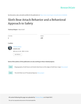 Sloth Bear Attack Behavior and a Behavioral Approach to Safety