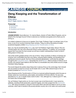 Deng Xiaoping and the Transformation of China