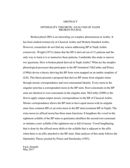 Optimality Theoritic Analysis of Najdi Broken Plural