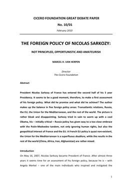 The Foreign Policy of Nicolas Sarkozy