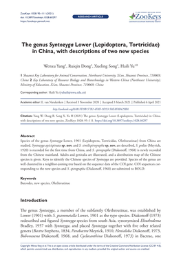 Lepidoptera, Tortricidae) in China, with Descriptions of Two New Species