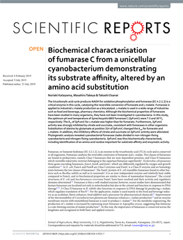 Biochemical Characterisation of Fumarase C from a Unicellular