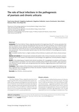 The Role of Focal Infections in the Pathogenesis of Psoriasis and Chronic Urticaria