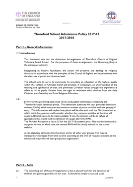 Thornford School Admissions Policy 2017-18 2017-2018