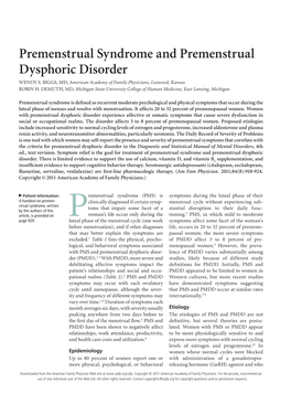 Premenstrual Syndrome and Premenstrual Dysphoric Disorder WENDY S